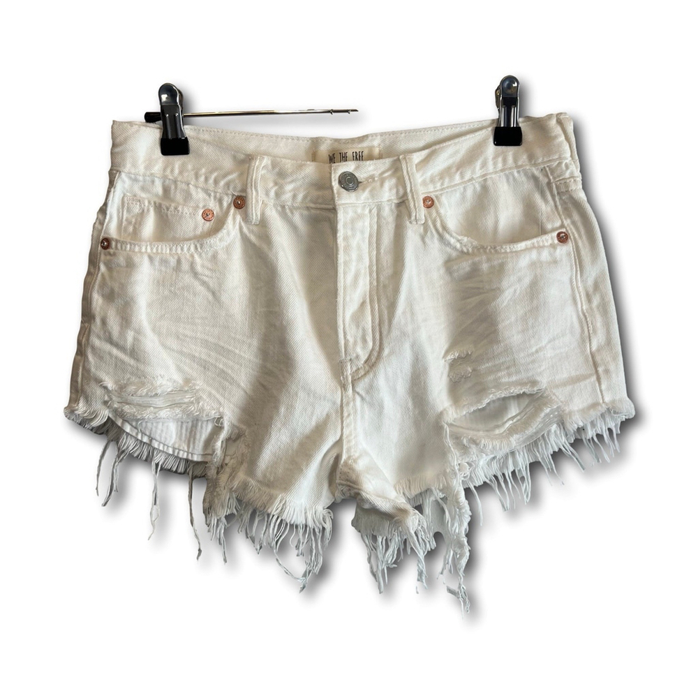 We the Free Free People White Cut-Off Distressed Denim Shorts Button Fly, 26